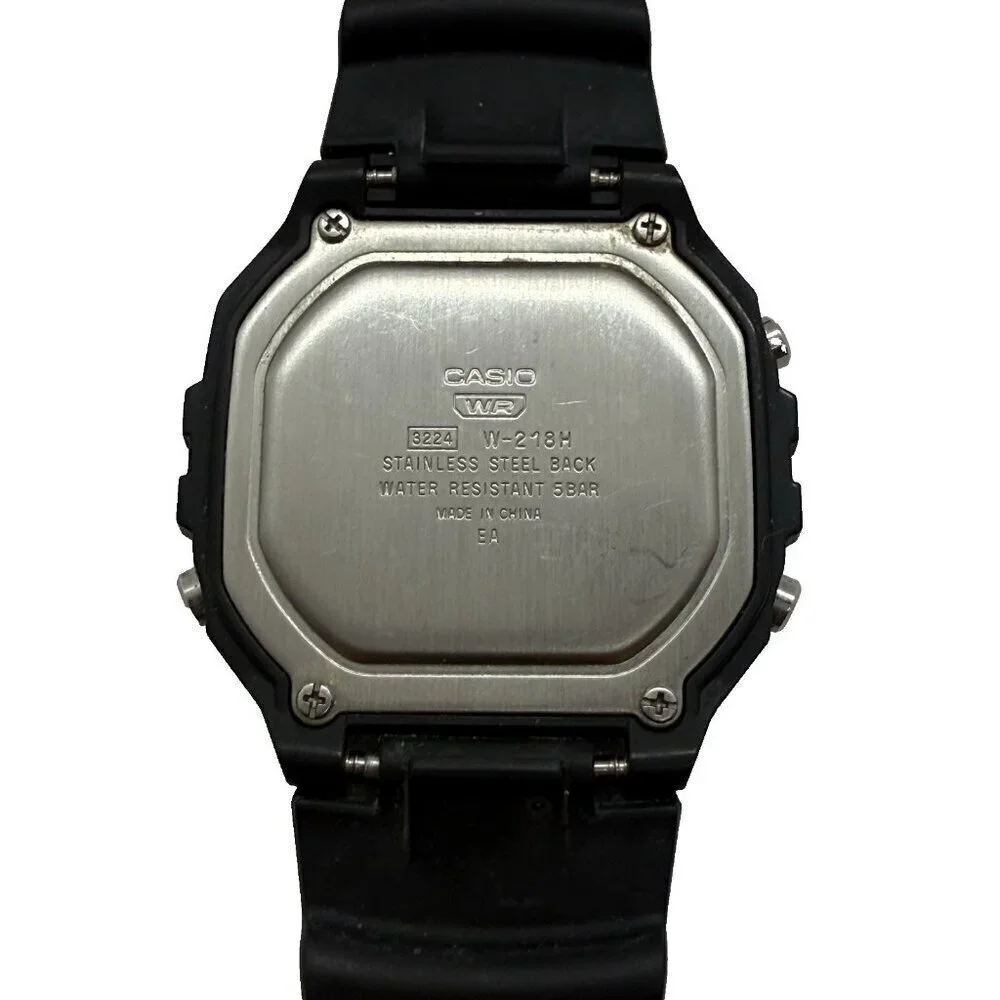 Casio Illuminator Men's Watch 3224 W-218H Black Resin Band Alarm Chrono WR 50M